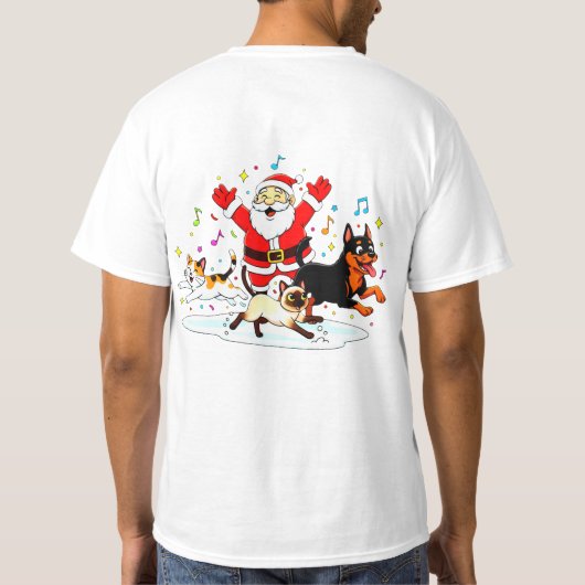 Paw-sitive Purr-suit: Santa’s Joyful Chase T-Shirt (Rückseite)