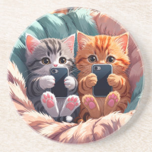 Paw-sitive Vibes – Fluffige Kätzchen machen Selfie Getränkeuntersetzer