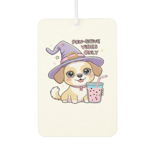 Paw-sitive Vibes Only � Cute Dog With Bubble Tea a Autolufterfrischer (Vorderseite)