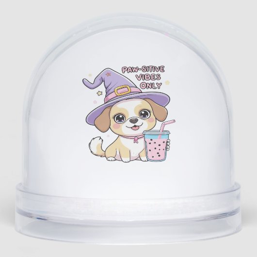 Paw-sitive Vibes Only � Cute Dog With Bubble Tea a Schneekugeln (Vorderseite)