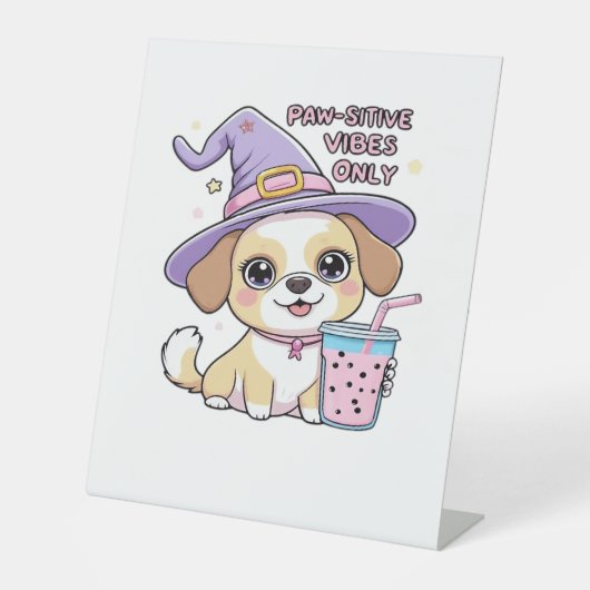 Paw-sitive Vibes Only � Cute Dog With Bubble Tea a Sockelschild (Vorderseite)