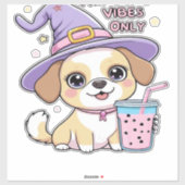 Paw-sitive Vibes Only Cute Dog With Bubble Tea Hal Aufkleber (Blatt)
