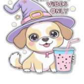 Paw-sitive Vibes Only Cute Dog With Bubble Tea Hal Aufkleber (Vorderseite)