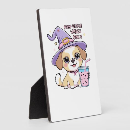 Paw-sitive Vibes Only Cute Dog With Bubble Tea Hal Fotoplatte (Seite)