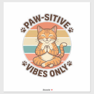 Paw-Sitive Vibes Only meditierende Katze Retro-Des Aufkleber