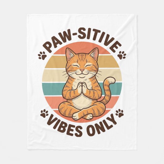 Paw-Sitive Vibes Only meditierende Katze Retro-Des Fleecedecke (Vorderseite)