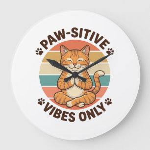 Paw-Sitive Vibes Only Meditierende Katze Retro-Des Große Wanduhr