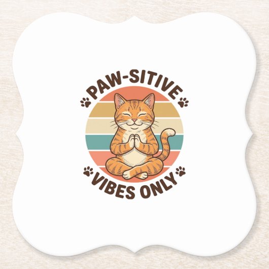 Paw-Sitive Vibes Only Meditierende Katze Retro-Des Untersetzer (Vorderseite)