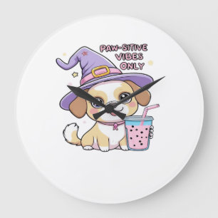 Paw-sitive Vibes Only Süßer Hund Mit Bubble Tea Ha Große Wanduhr