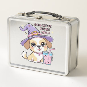 Paw-sitive Vibes Only Süßer Hund Mit Bubble Tea Ha Metall Brotdose