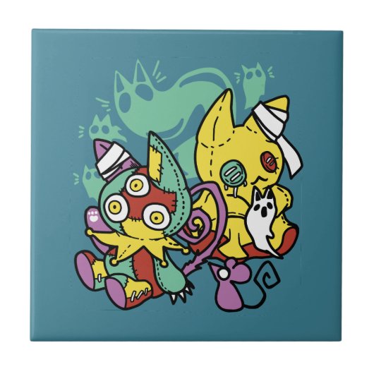 Paw-sitively Frightful | Monstrous Cats Halloween Fliese (Vorderseite)