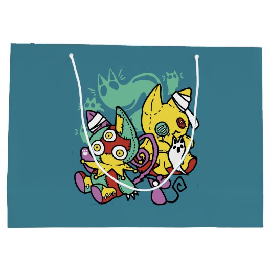 Paw-sitively Frightful | Monstrous Cats Halloween Große Geschenktüte (Rückseite)