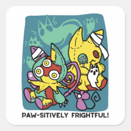 Paw-sitively Frightful | Monstrous Cats Halloween Quadratischer Aufkleber