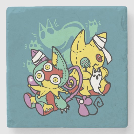 Paw-sitively Frightful | Monstrous Cats Halloween Steinuntersetzer (Vorderseite)