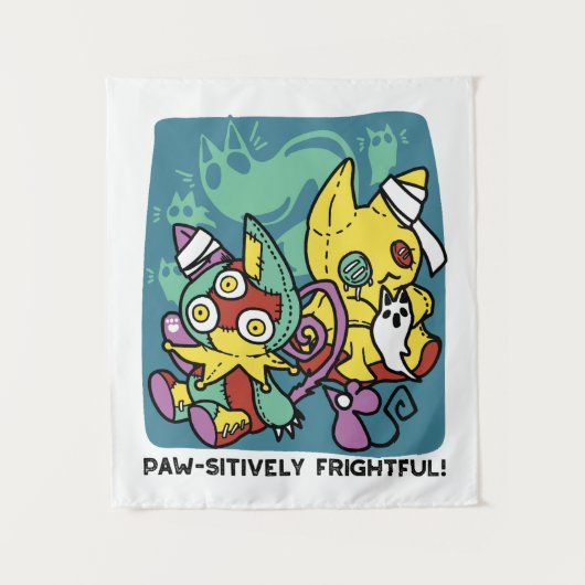 Paw-sitively Frightful | Monstrous Cats Halloween  Wandteppich (Vorderseite)
