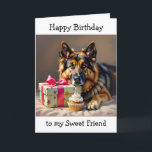 Paw-some Birthday for Friend | Schäferhund Karte<br><div class="desc">Eine lustige Geburtstagskarte für eine Freundin,  die ihr Deutscher Schäferhund Liebe! Ein niedlicher deutscher Schäferhund mit einem Geburtstagsgeschenk und einem niedlichen Hundepun. Herzlichen Glückwunsch zum Geburtstag!</div>