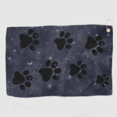Paw Stars Moon Blue Watercolor Golfhandtuch (Horizontal)