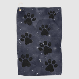 Paw Stars Moon Blue Watercolor Golfhandtuch