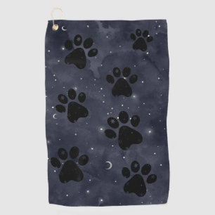 Paw Stars Moon Blue Watercolor Golfhandtuch