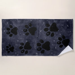 Paw Stars Moon Blue Watercolor Strandtuch