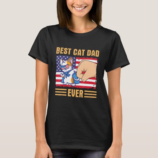 Paw Touching Hand US Flag America Best Cat Dad Eve T-Shirt (Vorderseite)