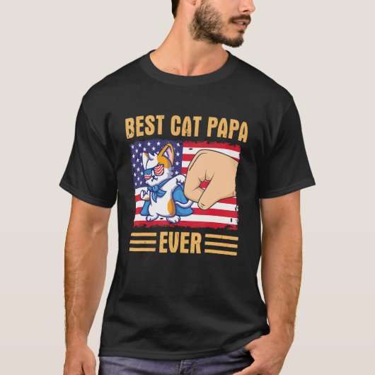 Paw Touching Hand US Flag America Best Cat Papa Ev T-Shirt (Vorderseite)