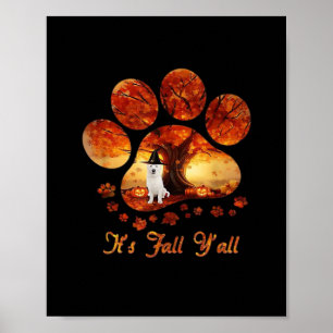 Paw Tree It's Fall Y’all White Dog Poster