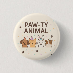 Paw-ty-Animal-Niedliche Geburtstagspartei Button