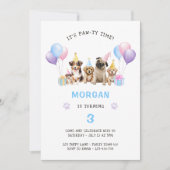 Paw-ty Dog Blue Birthday Watercolor Einladung (Vorderseite)