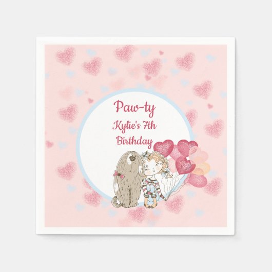 Paw-ty Dog Geburtstagsparty Napkins Serviette (Vorderseite)