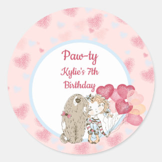 Paw-ty-Hund Geburtstagsparty-Aufkleber Runder Aufkleber