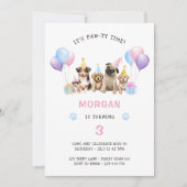Paw-ty Hund Pink Birthday Wasserfarbe Einladung (Vorderseite)