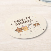 Paw-ty-Tier Niedliche Haustiere Geburtstag Runder Pappuntersetzer (Angewinkelt)