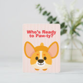 Paw-ty Time Corgi Birthday Einladung (Stehend Vorderseite)