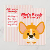 Paw-ty Time Corgi Birthday Einladung (Vorne/Hinten)