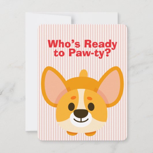 Paw-ty Time Corgi Birthday Einladung (Vorderseite)