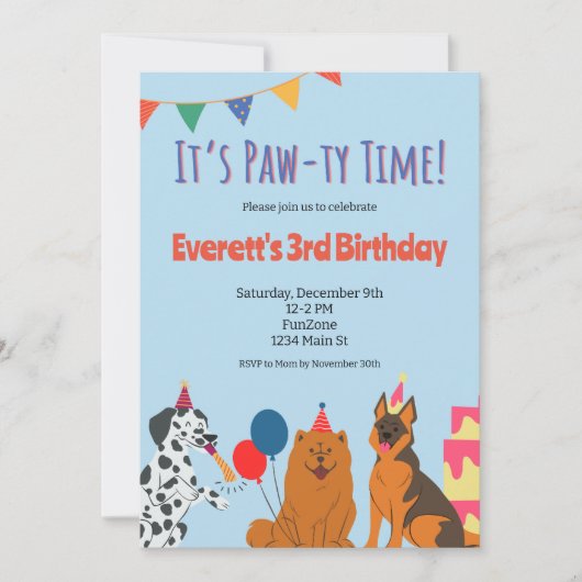 Paw-ty-Zeit-Einladung zum Geburtstag Einladung (Vorderseite)