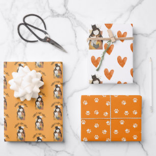 Paw und Herz Muster Funny Cat Lover Geschenkpapier Set