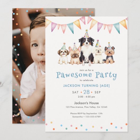 Pawesome Party Hunde Benutzerdefiniertes Alter Jun Einladung (Vorne/Hinten)