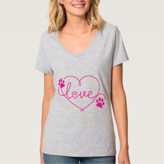 Pawfect Liebe - Pink Heart & Paw Print Pet Lover T-Shirt