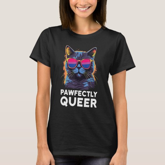 Pawfectly Queer Cat With Sunglasses Bisexual Prid T-Shirt (Vorderseite)