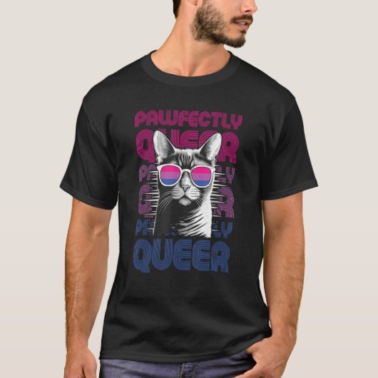 Pawfectly Queer Cat With Sunglasses Bisexual Prid T-Shirt (Vorderseite)