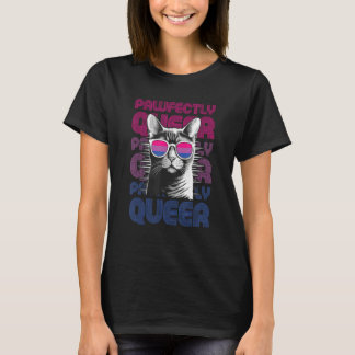 Pawfectly Queer Cat With Sunglasses Bisexual Prid T-Shirt