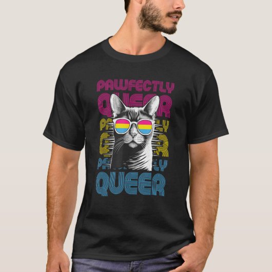 Pawfectly Queer Cat With Sunglasses Pansexual Pri T-Shirt (Vorderseite)