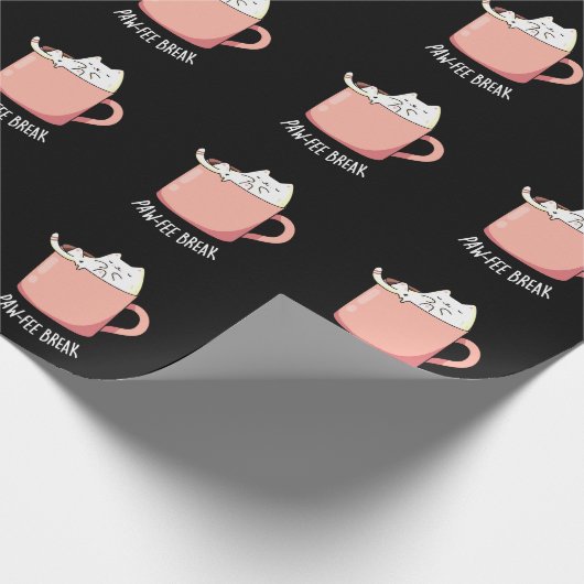 Pawfee Break Funny Cat Kaffee Pub Dark BG Geschenkpapier (Ecke)