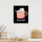 Pawfee Break Funny Cat Kaffee Pub Dark BG Poster (Küche)