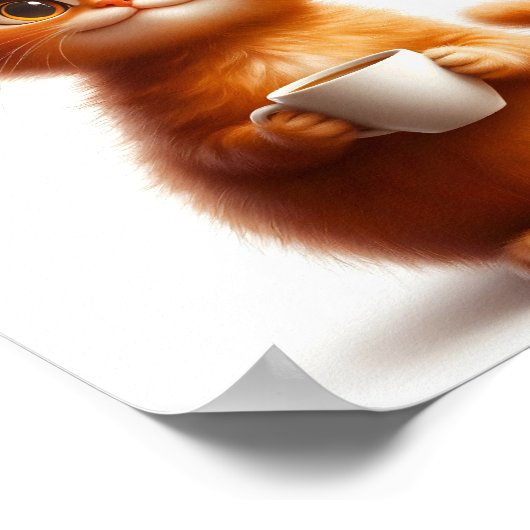 Pawfee Break Funny Ginger Cat with Coffee Poster (Ecke)