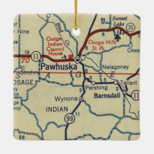 Pawhuska OK Retro Map Keramikornament