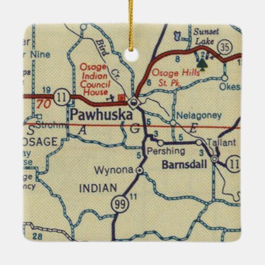 Pawhuska OK Retro Map Keramikornament (Rückseite)