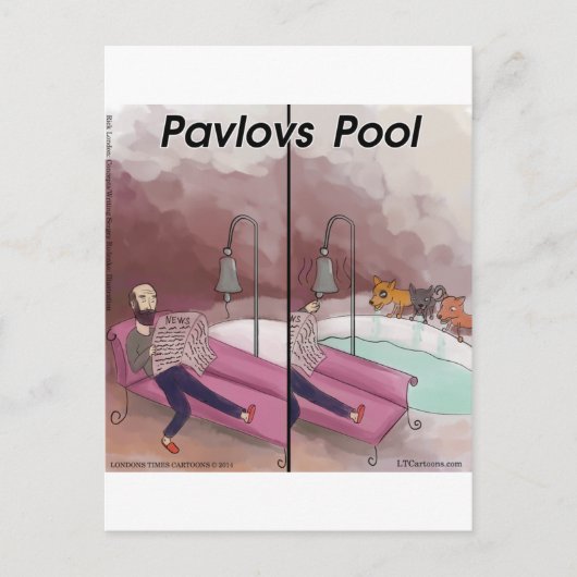 Pawlows Pool Lustiger Cartoon Postkarte (Vorderseite)